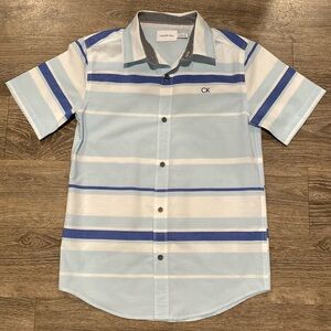 Calvin Klein, Striped Blue and White Button Down Shirt, Size L
